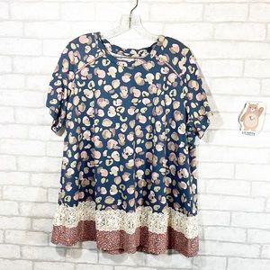 Logo by Lori Goldstein mixed print shirt sleeve top size 1X